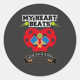 Pegatina Redonda Pickleball Heart Paddle Ball Passion Sport Love