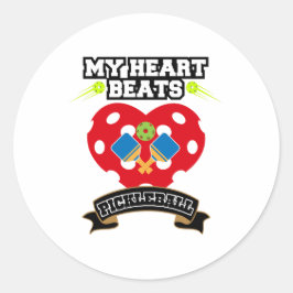 Pegatina Redonda Pickleball Heart Paddle Ball Passion Sport Love