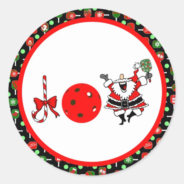 Pegatina Redonda Pickleball Joy Navidades Fiesta Red Green y Black (Anverso)