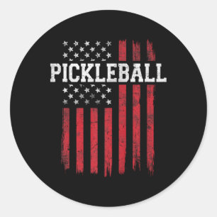 Pegatina Redonda Pickleball Orgullosa Bandera Estadounidense Patrio