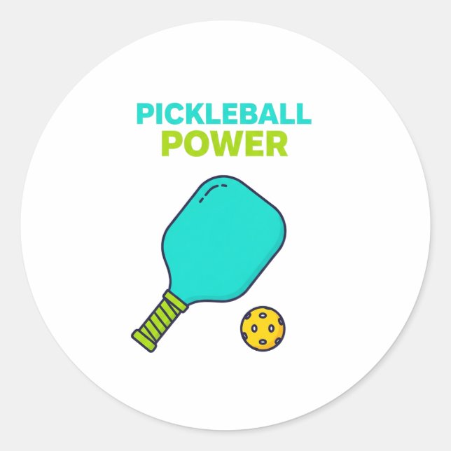 Pegatina Redonda Pickleball Power Funny Sports Sticker (Anverso)