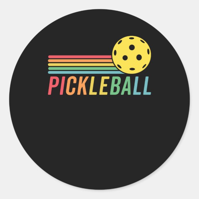 Pegatina Redonda Pickleball Retro Sunset Sport Game Pickle Ball (Anverso)