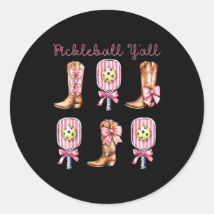 Pegatina Redonda Pickleball ustedes botas western y remo divertido