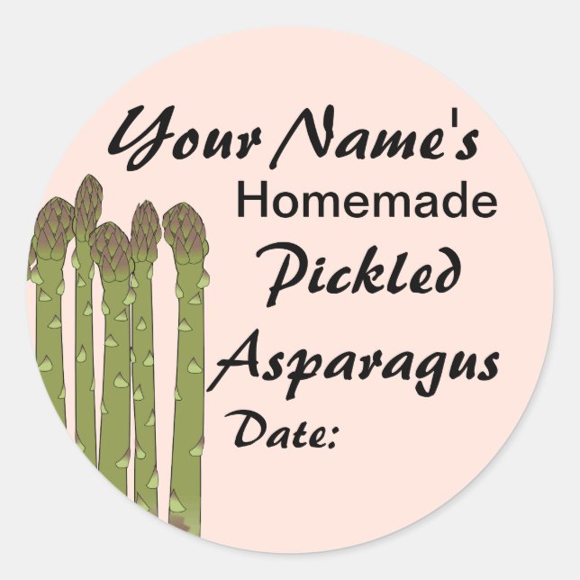 Pegatina Redonda Pickles caseros Canning Jar Lid Labs Asparagus (Anverso)