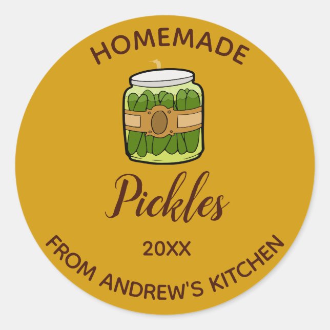 Pegatina Redonda Pickles caseros editables (Anverso)