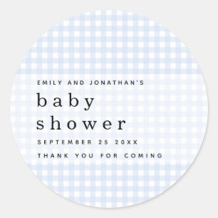Pegatina Redonda Picnic Baby Shower Names Blue Gingham