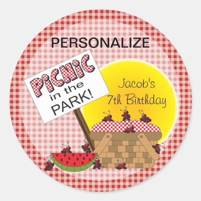 Pegatina Redonda Picnic en el parque | Cualquier ocasión (Anverso)