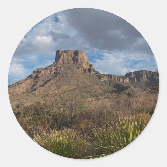 Pegatina Redonda Pico Casa Grande, Cuenca Chisos, Big Bend (Anverso)