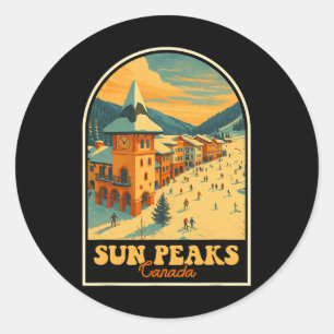 Pegatina Redonda Picos del Sol Canadá Diseño Vintage Aldea de Esquí