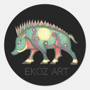 Pegatina Redonda Pictish Boar Sun
