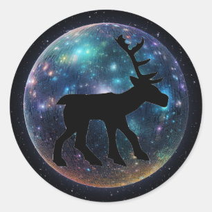 Pegatina Redonda Pictish Stag Space Orb