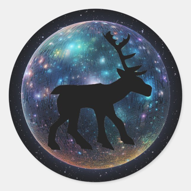 Pegatina Redonda Pictish Stag Space Orb (Anverso)