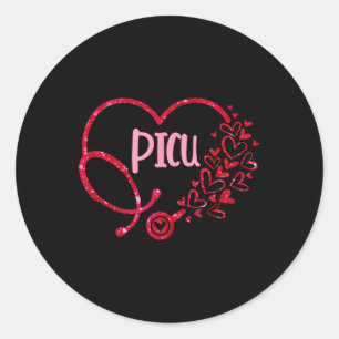 Pegatina Redonda Picu Enfermera Stethoscope Corazón de San Valentín