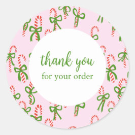 Pegatina Redonda Pida GRACIAS Personalizado Candycanes Navidad
