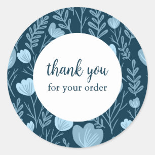 Pegatina Redonda Pida GRACIAS Personalizado Flores Azules