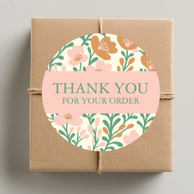 Pegatina Redonda Pida GRACIAS Personalizado Típico Flores Florales  (Order THANK YOU Cute Custom Pink Floral Flowers Classic Round Sticker
)