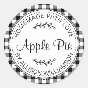 Pegatina Redonda Pie de Apple casero rústico Black White Check
