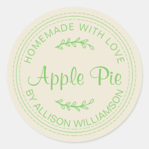 Pegatina Redonda Pie de Apple casero rústico con un guión verde mel