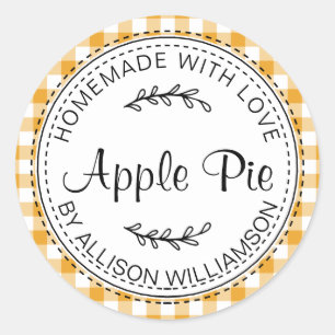 Pegatina Redonda Pie de Apple casero rústico: Mellow Yellow Check