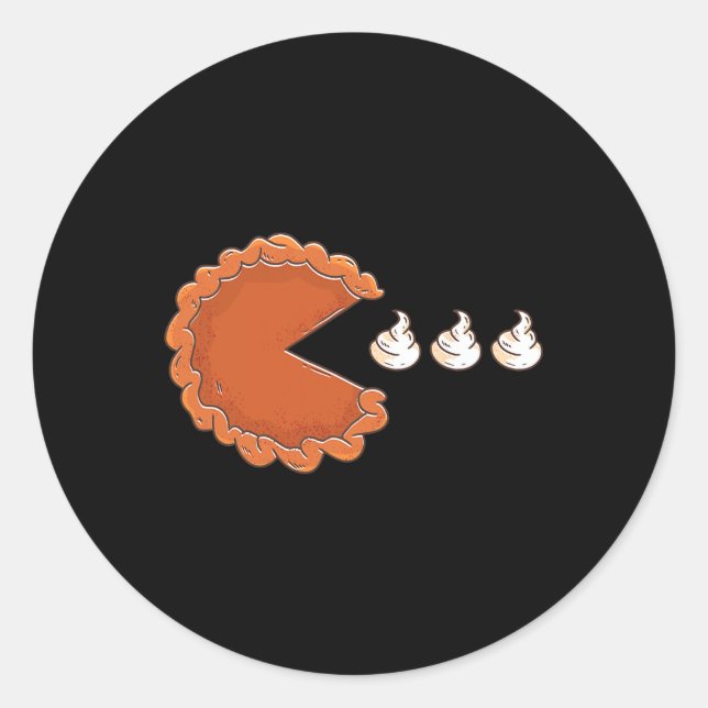 Pegatina Redonda Pie de calabaza comiendo crema batida Día de Acció (Anverso)