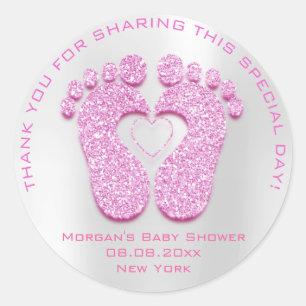 Pegatina Redonda Pie de corazón Baby Shower Favor Gift Gracias Gris