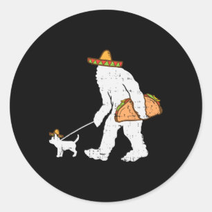 Pegatina Redonda Pie gigante Sasquatch Taco Chihuahua Funny Cinco D