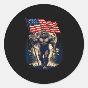 Pegatina Redonda Pie grande bigfoot sasquatch bandera americana pat