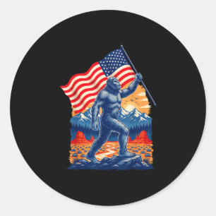 Pegatina Redonda Pie grande bigfoot sasquatch bandera americana pat