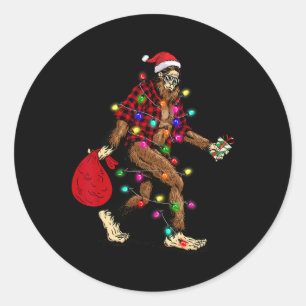 Pegatina Redonda Pie grande con árbol de Navidad Sasquatch Pajama