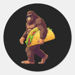 Pegatina Redonda Pie grande llevando Taco Funny Taco Lover Hombres