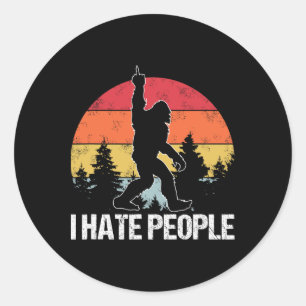 Pegatina Redonda Pie Grande Odio a la gente dedo medio Sasquatch Re