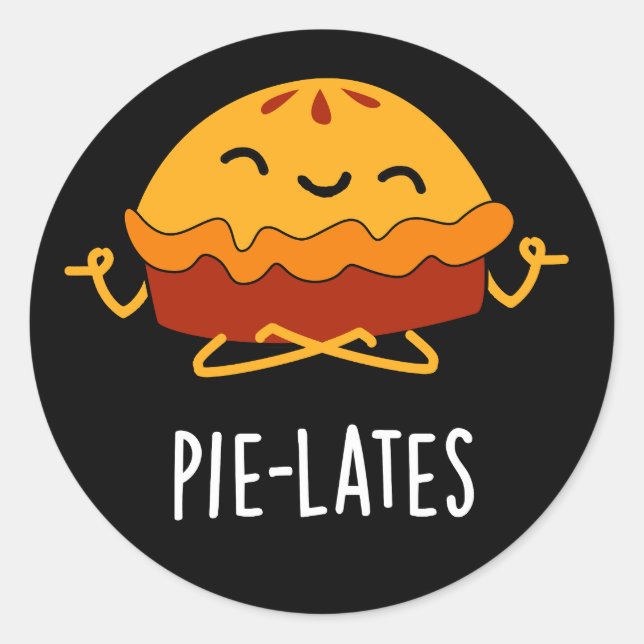 Pegatina Redonda Pie-lates Funny Food Pie Pun Dark BG (Anverso)