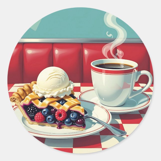 Pegatina Redonda Pie mixta de Berry, helado y café (Anverso)