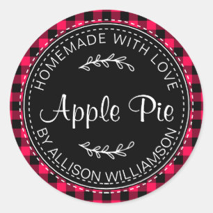 Pegatina Redonda Pie rugoso casero de Apple brillante rosa negro pl