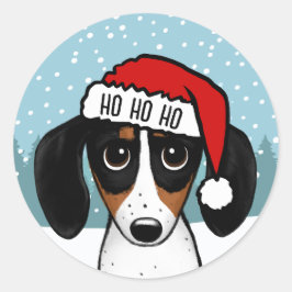 Pegatina Redonda Piebald Dachshund Santa Cute Wiener Dog Personaliz