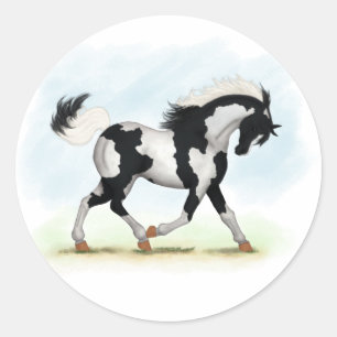 Pegatina Redonda Piebald Overo Pinto Horse