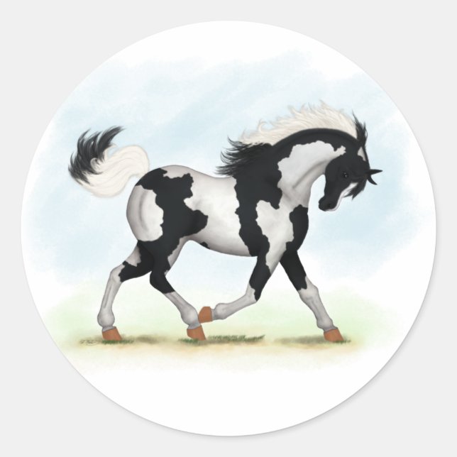 Pegatina Redonda Piebald Overo Pinto Horse (Anverso)