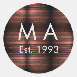 Pegatina Redonda Piedra de ladrillo rústico marrón agregar nombre l