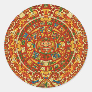 Pegatina Redonda Piedra del calendario azteca o piedra del sol de M