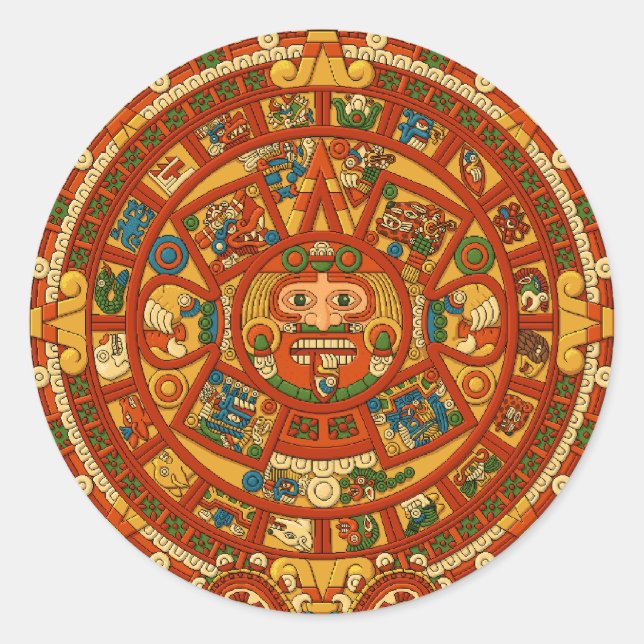 Pegatina Redonda 'Piedra del calendario maya' (Anverso)