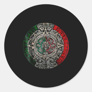 Pegatina Redonda Piedra del Sol Calendario Azteca Arte Mexicano Tal