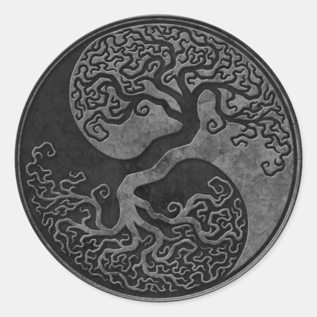 Pegatina Redonda Piedra oscura Yin Yang Trees (Anverso)