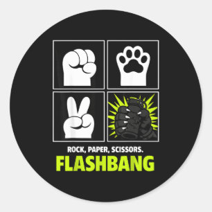 Pegatina Redonda Piedra papel tijera flashbang divertido gato patas
