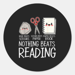 Pegatina Redonda Piedra papel tijera nada supera leer libro