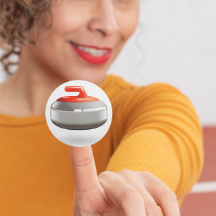 Pegatina Redonda Piedra Roja de Curling Deportes de Invierno