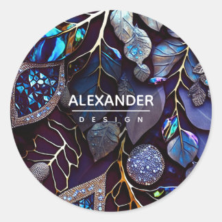 Pegatina Redonda Piedras de cristal irlandés, azul, lavanda