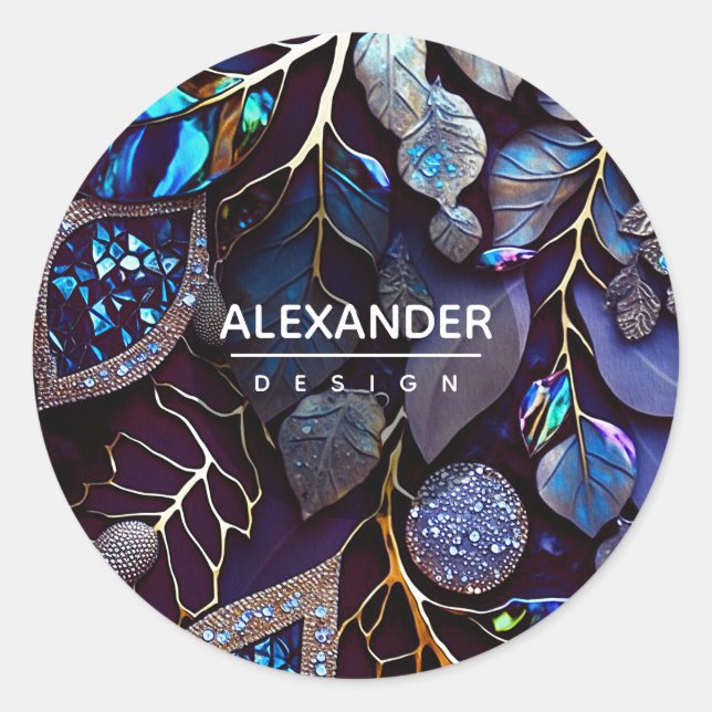 Pegatina Redonda Piedras de cristal irlandés, azul, lavanda (Anverso)