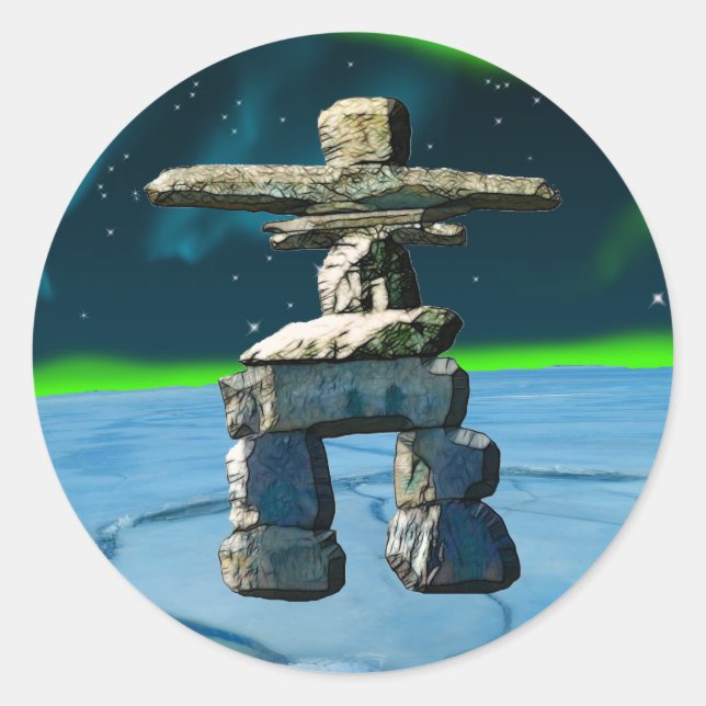 Pegatina Redonda Piedras de espíritu nativo americano de Inukshuk (Anverso)