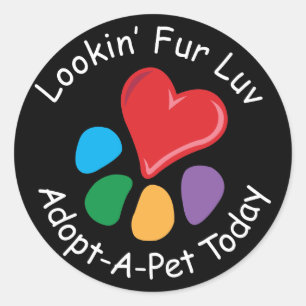 Pegatina Redonda Piel Luv de Adoption_Heart-Paw_Lookin del mascota