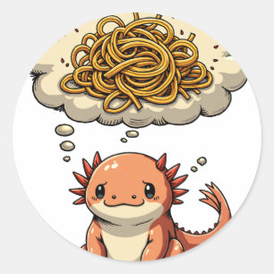 Pegatina Redonda Piensa demasiado en este introvertido axolotl cita